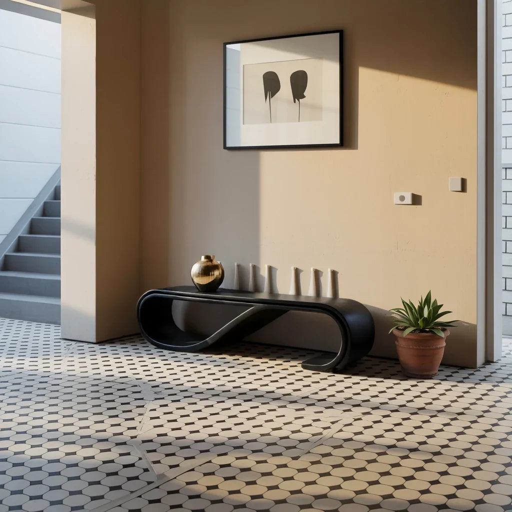 Solid Wood Loop Bench with Wave Curve for Organic Modern Hallway