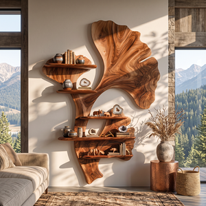 Ginkgo Leaf Solid Wood Wall Shelf with Sculptural Botanical Design