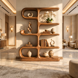 Organic Modern Wooden Bookshelf Sculptural Wall Display Shelf