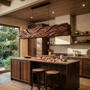 Handcrafted Organic Wood Pendant Light with Flowing Carved Texture