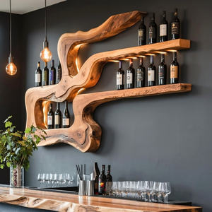 Handmade Organic Wood Wine Rack Wall Shelf Sculptural Bar Decor