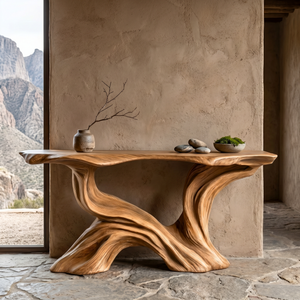 Console Table Solid Wood with Flowing Branch Sculptural Base