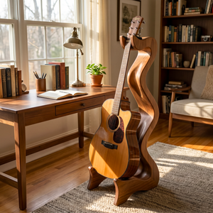 Sculptural Guitar Stand Handmade Wooden Guitar Holder Modern Artistic Floor Stand