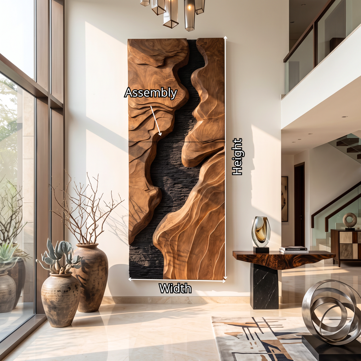 Vertical Sculpted Wood Wall Art with Layered Relief and Contrasting Textures