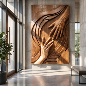 Handmade Wooden Hand Sculpture Wall Art Panel
