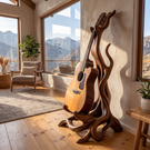 Wooden Guitar Stand with Organic Sculptural Design for Acoustic Guitar Display