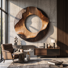Solid Wood Circular Wall Sculpture with Flowing Organic Center