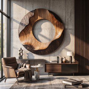Solid Wood Circular Wall Sculpture with Flowing Organic Center