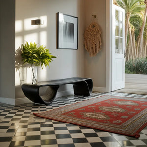 Curved Solid Wood Bench with Open Arch Base for Modern Hallway
