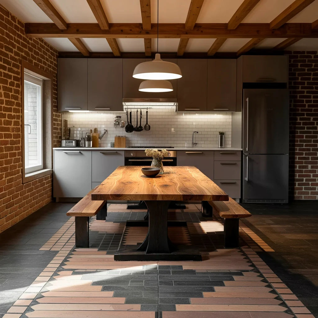 Live Edge Solid Wood Dining Table with Monolithic Pedestal for Modern Home