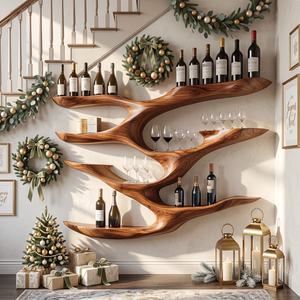 Interwoven Branch Solid Wood Wall Wine Rack for Wine Bottles and Glasses