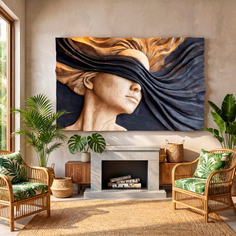 Ethereal Flow Wooden Relief Portrait Sculpture Wall Art