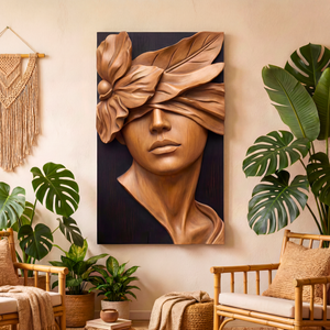 Urban Bloom Veil Wooden Relief Portrait Sculpture Wall Art