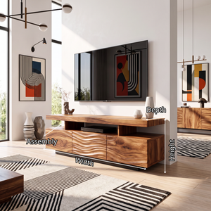 Solid Wood TV Stand with Floating Top and Sculpted Wave Front Cabinet