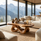 Solid Wood Coffee Table with Organic Sculptural Base for Living Room