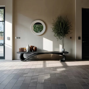 Organic Solid Wood Console Bench with S-Curve Base for Modern Home