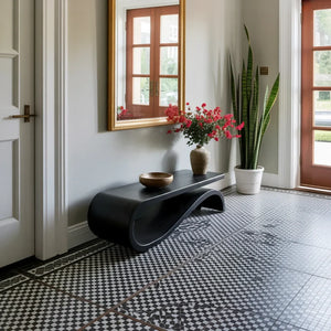 Organic Solid Wood Bench with Loop Base for Minimalist Entryway