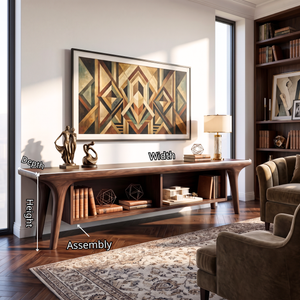 Solid Wood TV Cabinet with Open Shelving, Mediterranean Modern Media Console