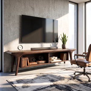 Solid Wood TV Cabinet with Open Shelving, Mediterranean Modern Media Console