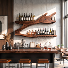 Wall Mounted Wine Rack Solid Wood Organic Branch Shelves for Home Bar