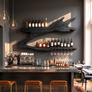 Wall Mounted Wine Rack Solid Wood Organic Branch Shelves for Home Bar