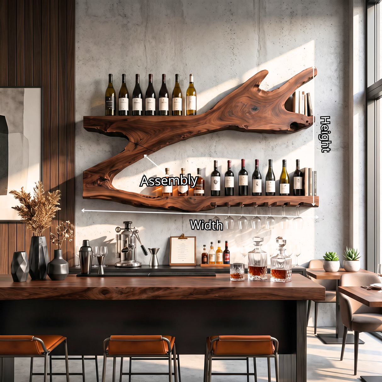 Wall Mounted Wine Rack Solid Wood Organic Branch Shelves for Home Bar