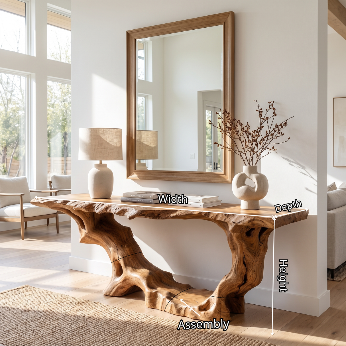 Console Table Solid Wood with Sculptural Organic Arch Base