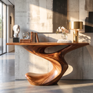Console Table Solid Wood with Sculptural Flowing Curve Base