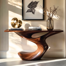 Console Table Solid Wood with Sculptural Flowing Curve Base