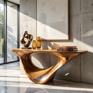 Console Table Solid Wood with Sculptural Organic Loop Base