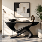 Console Table Solid Wood with Sculptural Double Wave Base for Entryway Decor