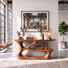 Console Table Solid Wood with Sculptural Tiered Loop Base