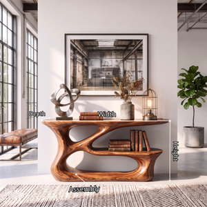 Console Table Solid Wood with Sculptural Tiered Loop Base