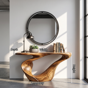Console Table Solid Wood with Sculptural Sweeping Loop Base