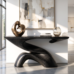 Console Table with Sculptural S Curve Base for Entryway Decor