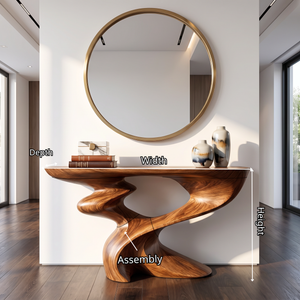 Console Table Solid Wood with Sculptural Spiral Curve Base
