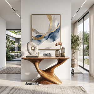 Console Table Solid Wood with Sculptural Tree Form Base for Entryway Decor