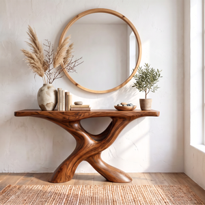 Console Table Solid Wood with Sculptural Intertwined Branch Base