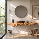 Solid Wood Floating Bathroom Vanity Shelf with Organic Carved Edge