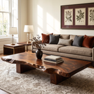 Coffee Table Solid Wood with Organic Live Edge and Block Base for Living Room
