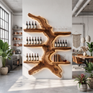 Wall Mounted Wine Rack Solid Wood with Sculptural Organic Form Shelves