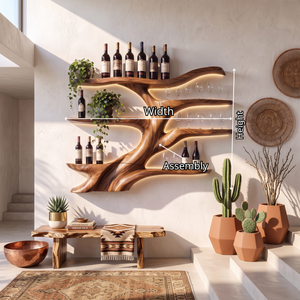 Wall-Mounted Wine Rack Solid Wood with Sculptural Organic Form and Display Shelves