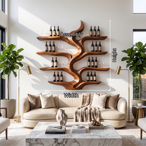 Wine Rack Solid Wood with Sculptural Flowing Form and Display Shelves