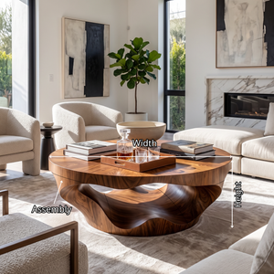 Coffee Table Solid Wood with Sculptural Crescent Wave Base