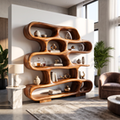 Bookshelf Solid Wood with Sculptural Freeform Loop Shelves for Living Room Display