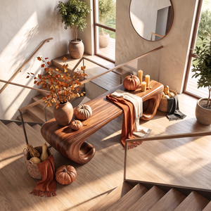 Bench Solid Wood with Sculptural Scroll Base and Flowing Organic Seat