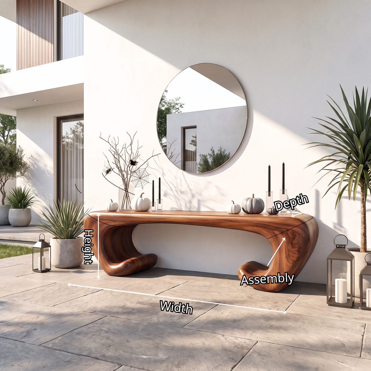 Bench Solid Wood with Sculptural Scroll Base and Flowing Organic Seat