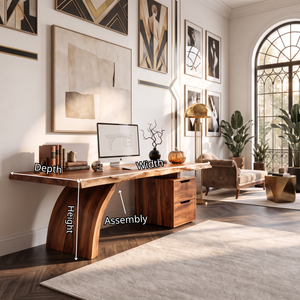 Sculptural Live Edge Solid Wood Desk With Two Drawers For Home Office