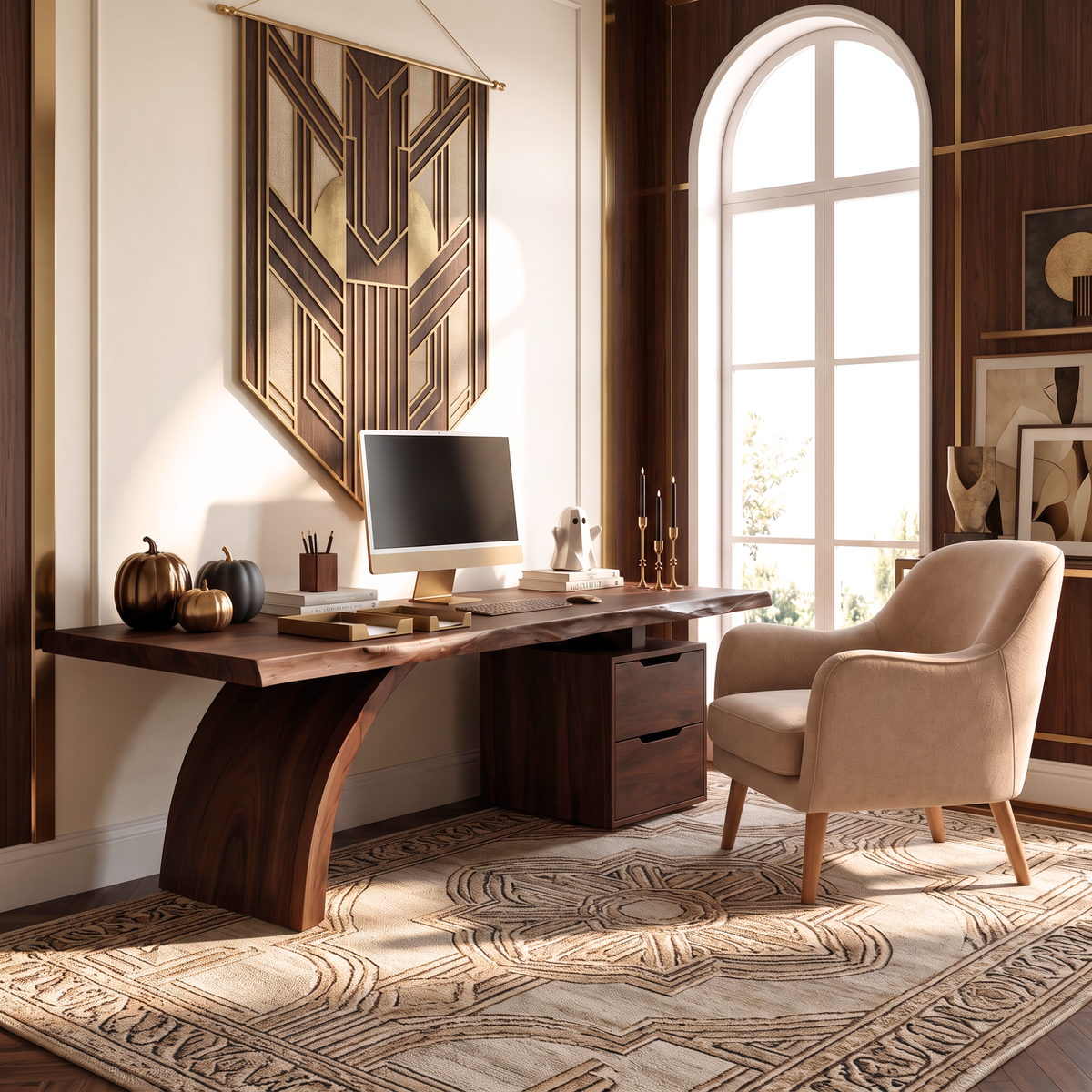 Sculptural Live Edge Solid Wood Desk With Two Drawers For Home Office