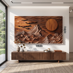 Wall Sculpture Mountain Landscape with Sun and Floating Clouds